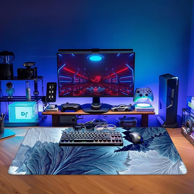 Leaves Extended Gaming Mouse Pad 35.4x15.7Inch Large Desk Mat Anti-Slip Rubber Base & Durable Stitched Edges for Gamers Smooth Mouse Writing Surface for Desk Office/Home