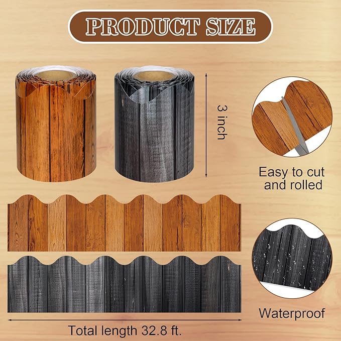 2 Rolls Wood Grain Bulletin Board Borders, 65.6 Ft Dark Wood Scalloped Border Trim for Home Office School Classroom Bulletin Board Wall Chalkboard Decor