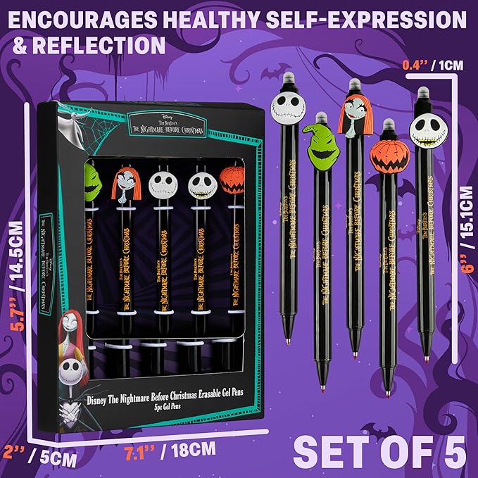 Get Trend Disney The Nightmare Before Christmas 5pcs Erasable Gel Ink Pens Cute Writing Pens for Kids Fun Stationery Set Gifts for Kids (TNBC)