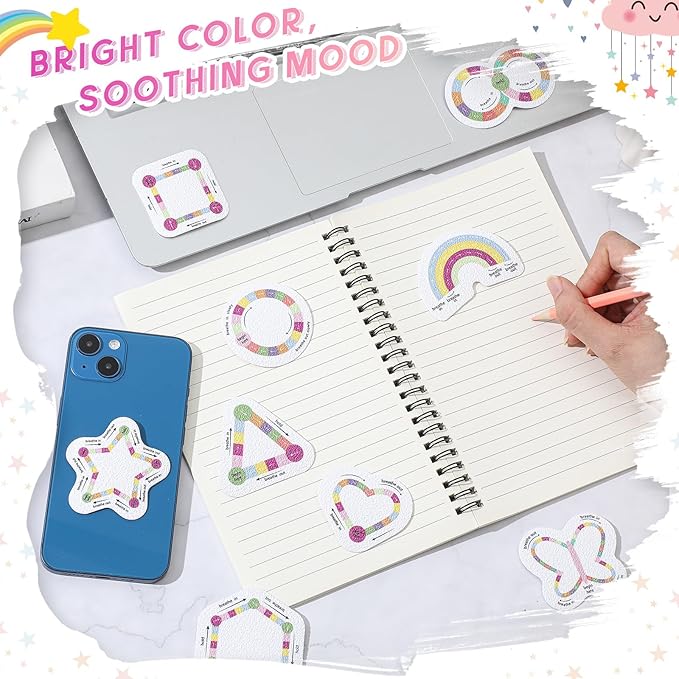 36 Pcs Anxiety Sensory Stickers Strips Adhesive Textured Mental Health Calm Stickers Mindfulness Fidget Decals Stress Anxiety Relief Items for Therapy Office Desk(Pink Purple Breathe)