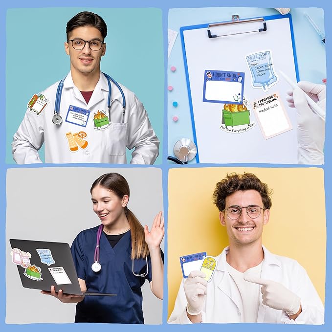 8 Pcs Funny Nurse Sticky Notes Doctors Medical Notepad Memo Pads Nursing Essentials Graduation Appreciation Gifts Office Stationery Supplies for Hospital CNA Healthcare Workers School Students Teacher