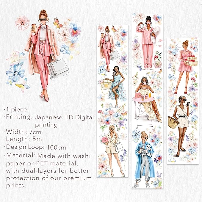 WT Wide PET Tape, Perfect for Scrapbooks, Junk Journals, Flower Girls Decorative Tape, Bloom & Vogue Tape, Transparent Clear Adhesive, Journal Scrapbook Bujo Planner DIY Craft Supplies(Single Roll)