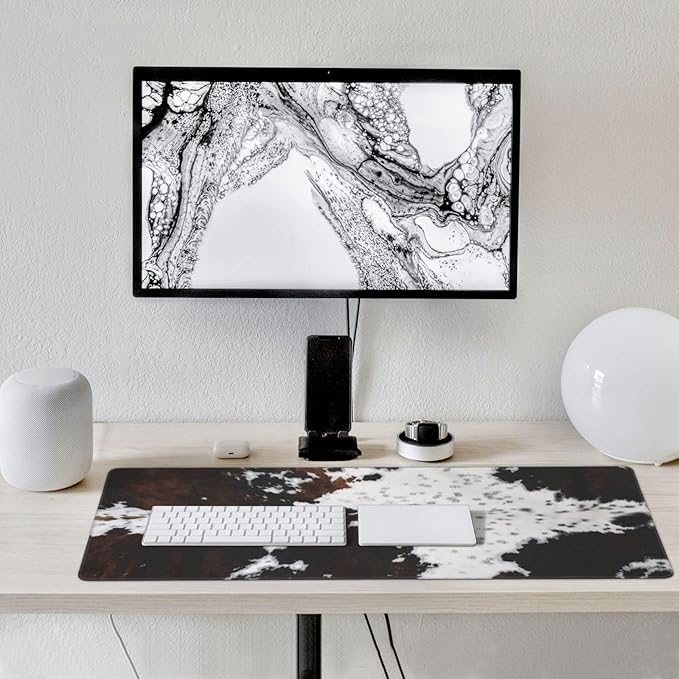 Gaming Mouse Pad, Large Non-Slip Rubber Base Mousepad, Keyboard Mouse Mat, Desk Pad with Stitched Edges,35.4x15.7inch, Brown Cowhide