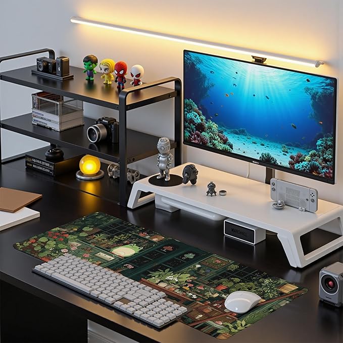 Cute Frog Kawaii Green Mouse Pad Desk Mat XL Extended Large Gaming Desk Pad Mousepad, Green Plant Computer Laptop Keyboard and Mouse Mat, Desktop Protector Mat for Office and Home 31.5x11.8 in
