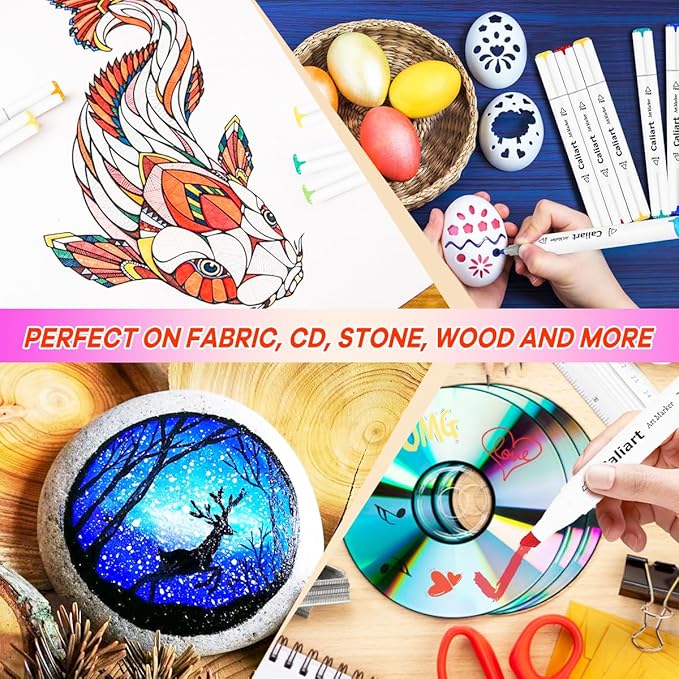 Caliart 121 Colors Alcohol Based Markers, Dual Tip Art Marker Set Chisel & Fine, Permanent Colored Pens for Adults Coloring Book Artists Sketch Illustration Drawing Supplies Gifts (Pack of 2)