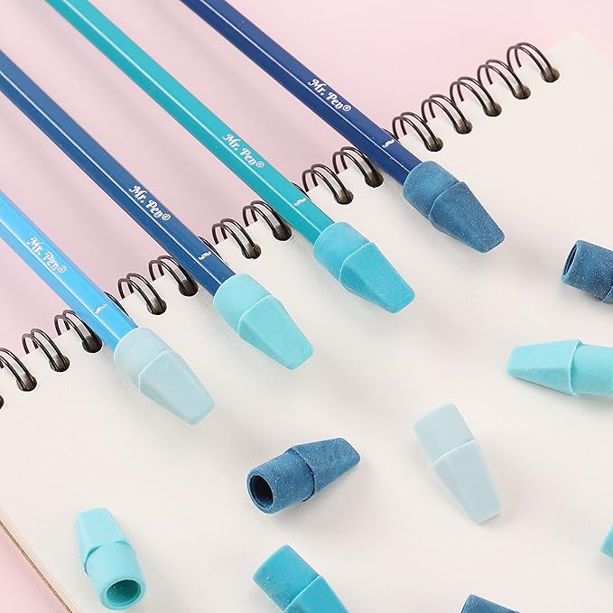 Mr. Pen- Pencil Toppers, 120 Pack, Blue Shades, Pencil Top Eraser Caps