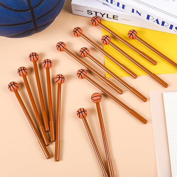 LiYiQ 100 Pcs Basketball Party Favor Cartoon Cute Fun Pens Kawaii Soccer Shape Gel Black Ink Pen Cute Basketball Pens for Office Home Present