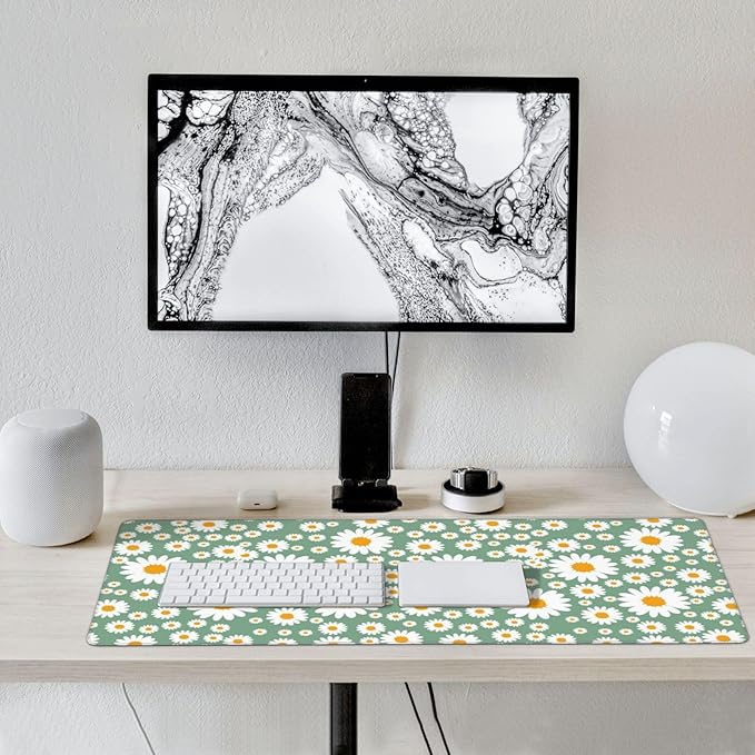 Extra Large Mouse Pads Daisy Flowers XXL Mousepad with Stitched Edges Spring Floral Print Non-Slip Rubber Base Computer Keyboard Pad Desk Mat for Home Office Desk Decor, 35.4" X 15.7"