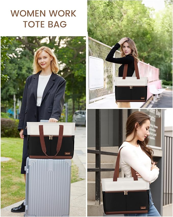 LOVEVOOK Teacher Tote Bag for Women, 15.6 Inch Laptop Bag with Inside Large Cup Pocket, Large Capacity&Multi-Pockets Nurse Work Bag, Professional Briefcase Business Purse Handbag Gifts, Black Brown