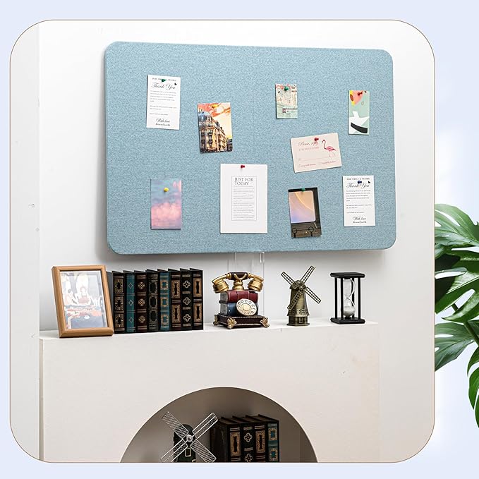 36"x 24"Linen Fabric Bulletin Board Pinboard for Walls Display Frameless Pinboard Display Notice Memory Board for Office Home Walls Kitchen Easy to Install(Water Blue)