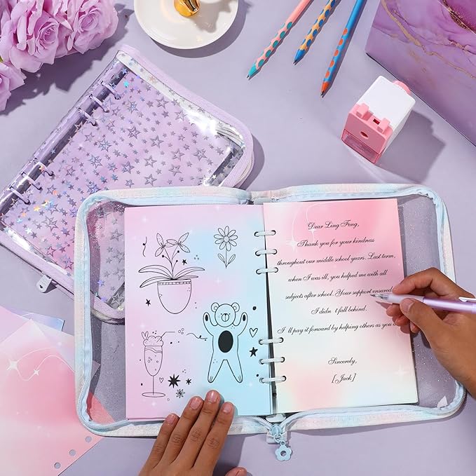 100 Sheets Gradient A5 Refill Papers for Planner Insert Binder, 120GSM Thick Blank Loose Leaf Paper, Watercolor 6 Hole Journal Fillers for A5 6 Ring Binder Notebook Diary Budget Organizer