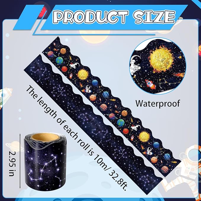 2 Rolls Outer Space Border, 65.6 Ft Galaxy Scalloped Borders Trim Night Sky Classroom Bulletin Board Border Trim for Back to School Classroom Bulletin Boards Chalkboard Wall Decor