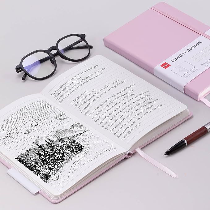 deli A5 Lined Journal Notebook, 160 Pages Hardcover Writing Notebook, 5.5"x8.2" College Ruled Notebook for Office, School, Work Notes (Pink)