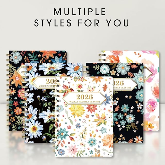 Ymumuda 2026 Planner, Daily Weekly and Monthly Planner,Jan 2026 - Dec 2026, 8.4" x 6.3", 2026 Calendar Planner Book with Tabs, Spiral Notebook with Inner Pocket for Office Home School Supplies