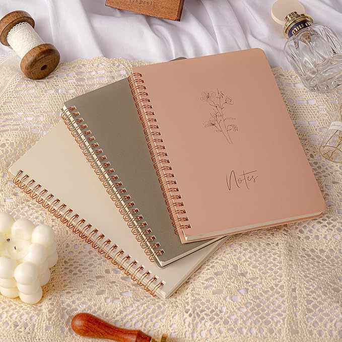 3 Pcs Spiral Notebooks For Women - Aesthetic College Ruled Journal/Notebook with Large Pockets & 7mm 60 Sheets Lined Pages - for School and Office Supplies(A5, 5.7" x 8.3")