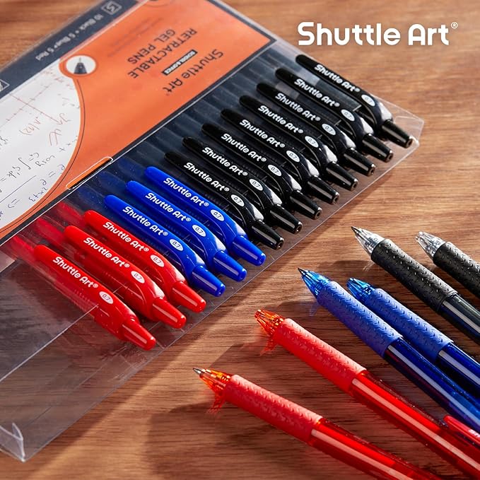 Shuttle Art Retractable Gel Pens, 20 Pack 0.7mm Medium Point Rollerball 10 Black 5 Red 5 Blue Ink Pens Smooth Writing with Comfortable Grip for Writing Journaling Taking Notes Office School Home