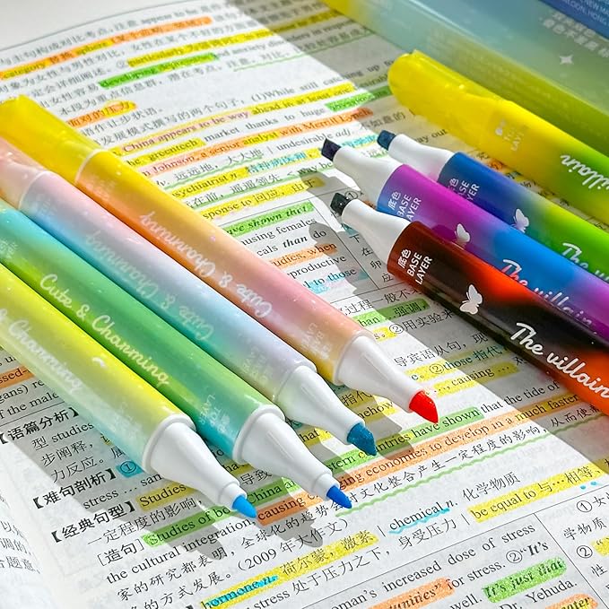 Glitter and Pastel Highlighters,16 Colors Assorted Dual Tip withNo-Bleed Quick Dry Ink, 8-PackHighlighter Markers Set forSchool & Office