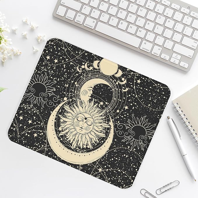 Moon and Sun Square Mouse Pad,Non-Slip Rubber Base Mouse Pad, Home Office Decoration Desktop Accessory,Laptop Mouse Pad for Office Laptops,9.4x7.8x0.12inch.