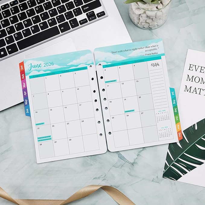 2026 Planner Refills - Planner Refills 2026, JAN 2026 - DEC 2026, A5 Planner Inserts, 2026 Weekly and Monthly Planner Refill, 5.5 x 8.5 inch, 7 Holes - Green