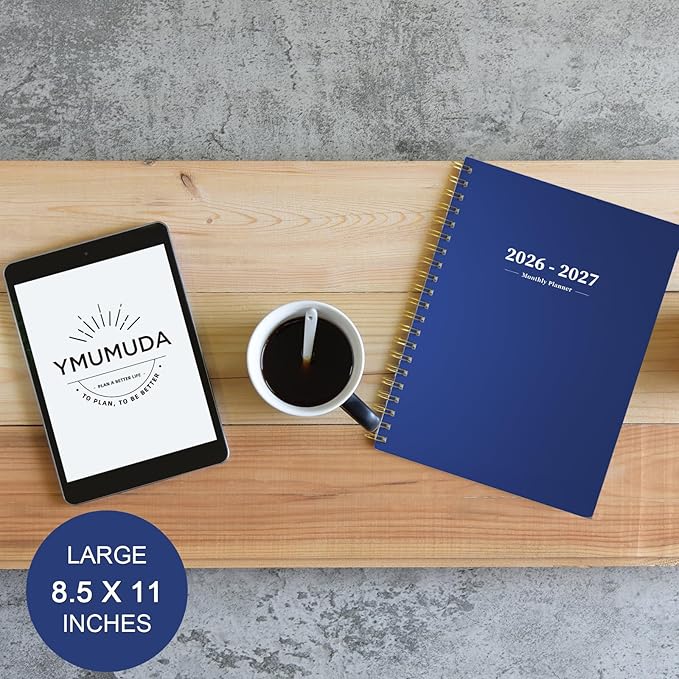 Ymumuda 2026 Planner-2 Year Monthly Planner 2026-2027, JAN.2026 - DEC.2027, 8.5" x 11", 26-27 Monthly Calendar,Large Planner with Spiral Bound, 24 Months Perfect for School Office Schedule