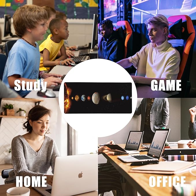 Mouse Pad,Solar System Planet Desk Mat for Desktop,Desk Pad with Non-Slip Base and Stitched Edge,Extended Mousepad for Office and Home 35.4X15.7 Inch