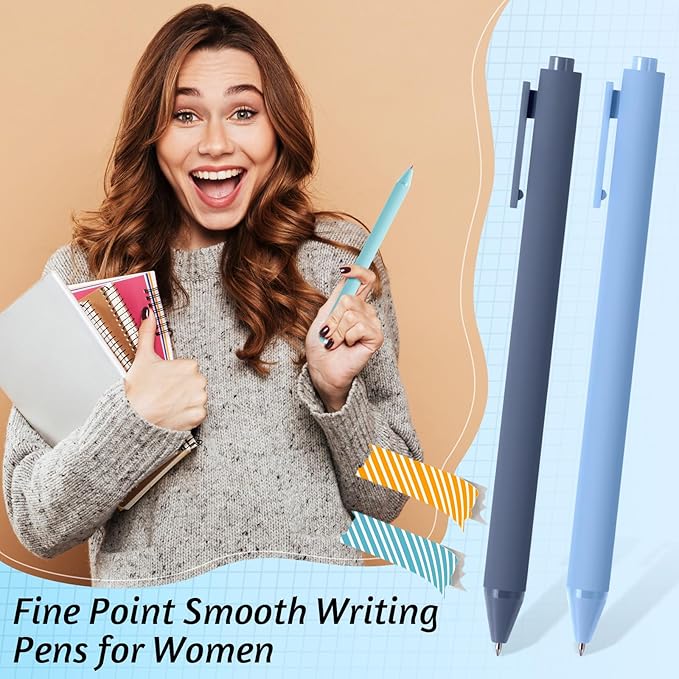 Crtiin 50 Pcs Gel Ink Pens Bulk, Black Ink 0.5mm Fine Point Retractable Pen Smooth Writing Office Supplies for Teacher Server Nurse Valentine Galentine Gift (Blue Series)