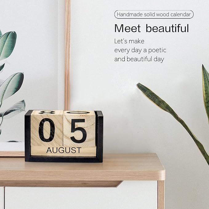 Notakia Wooden Gaobei Desk Blocks Calendar Perpetual Block Month Date Display (Large Black Wood Color)