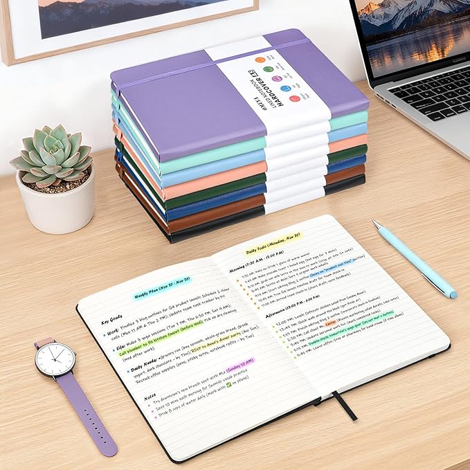 OMEYA 4 Pack Lined Journal Notebooks for Work, 100gsm Thick Paper, 5.7"x 8.3", College Ruled A5 Notebook Bulk, Leather Journal for Writing, Hardcover Notebooks for School, Office, Journal for Men