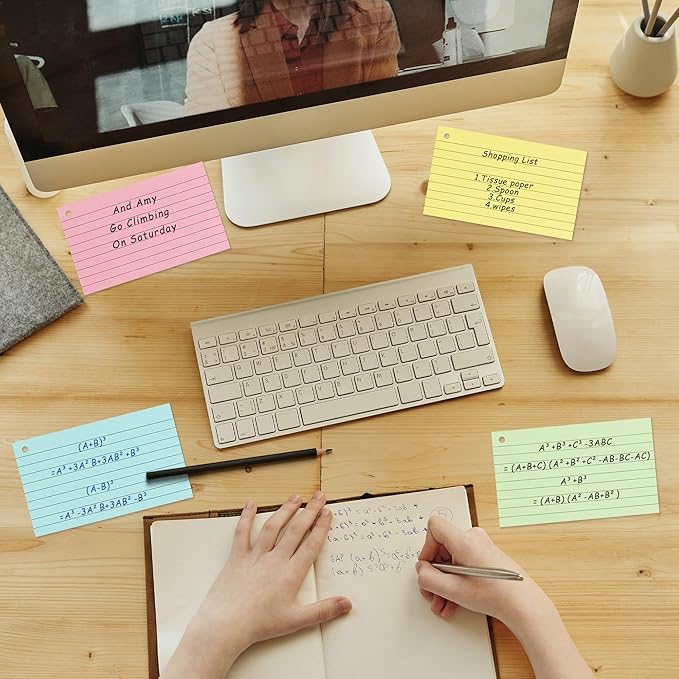 500PCS Colored Index Cards, 3x5 Inches Flash Cards with Ring, Lined on Both Side Notecards Ruled Study Card Flashcards Heavy Note Cards for Studying, Learning, School, College