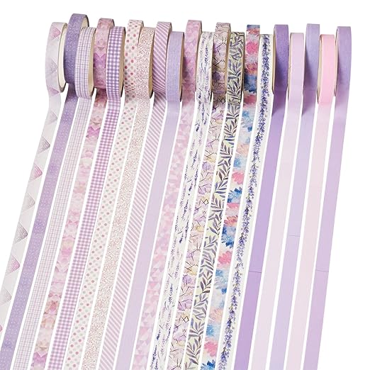 20 Rolls Scrapbook Tape 7 mm Cute Decorative Tape Set Floral Tape Pack Purple Aesthetic Colored Tape Rolls Stickers for Crafts DIY Scrapbook Bible Study Journaling Planner Supplies