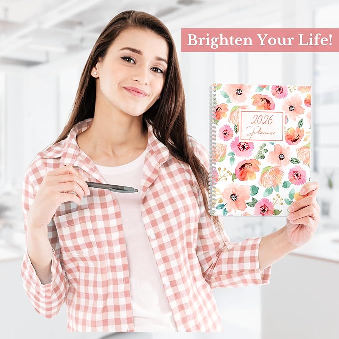 CRANBURY Large Planner 2026, 8.5x11 Weekly Monthly Calendar Agenda, from Jan to Dec Daily Organizer, Floral Theme, Spiral Bound Planner with Tabs