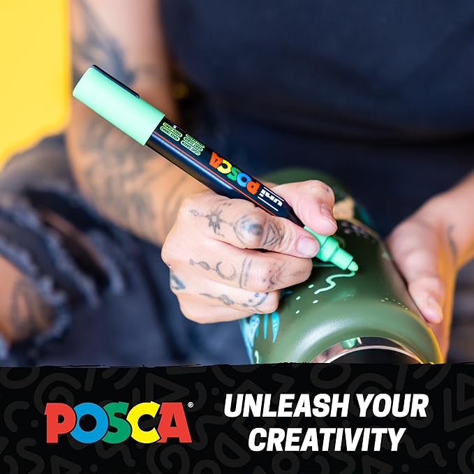 Posca Exclusive Acrylic Paint Markers Gift Set of 62 with Case, Great for Kids and Adults, For Coloring Decorations, Canvas, Glass or Wood, Includes 350, 1MR, 1M, 3M, 5M, 7M, 8K, & 17K