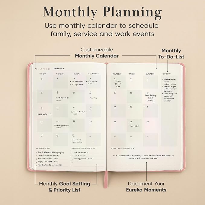 2026 Planner, Daily Journal & Gratitude Journal All-In-One with To Do List, Self Care Prompts & Habit Tracker - 7 x 10 - Pink