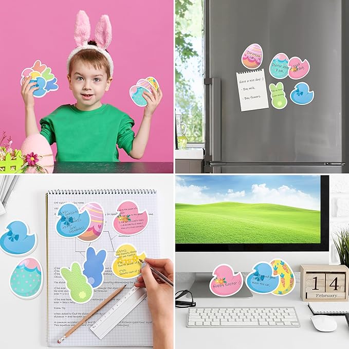 9 Packs Easter Sticky Notes Colorful Bunny Chick Egg Self-Adhesive Notepads Memo Pads Sunday School Classroom Office Stationery Supplies Spring Holiday Party Favors Basket Stuffers Gifts, 270 Sheets