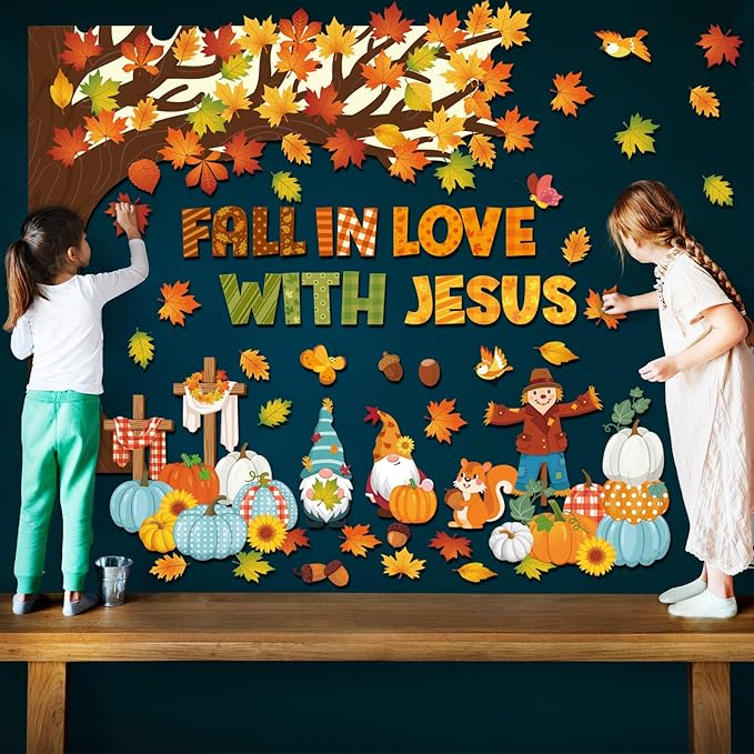 Zonon Thanksgiving Christian Bulletin Board Decorations Fall Tree Classroom Decor Autumn Fall in Love with Jesus Bulletin Board Set Religious Pumpkin Harvest Cutouts Thanksgiving Sunday School Church