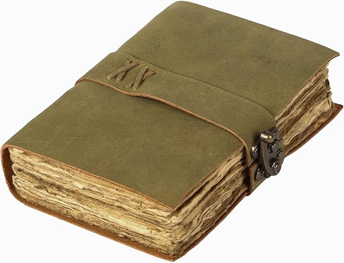 Vintage Leather Journal Handmade Buffalo Deckle Edge Paper – Leather Bound Journal for Women Men Vintage C-Lock Closure Ideal for Writing & Travel for Artists
