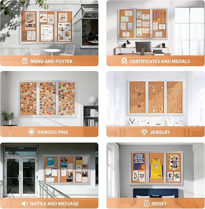 SWANCROWN Enclosed Bulletin Board 70x43in, Outdoor Bulletin Board Weatherproof for Office School Commerce, Cork, Sliver Aluminum Frame