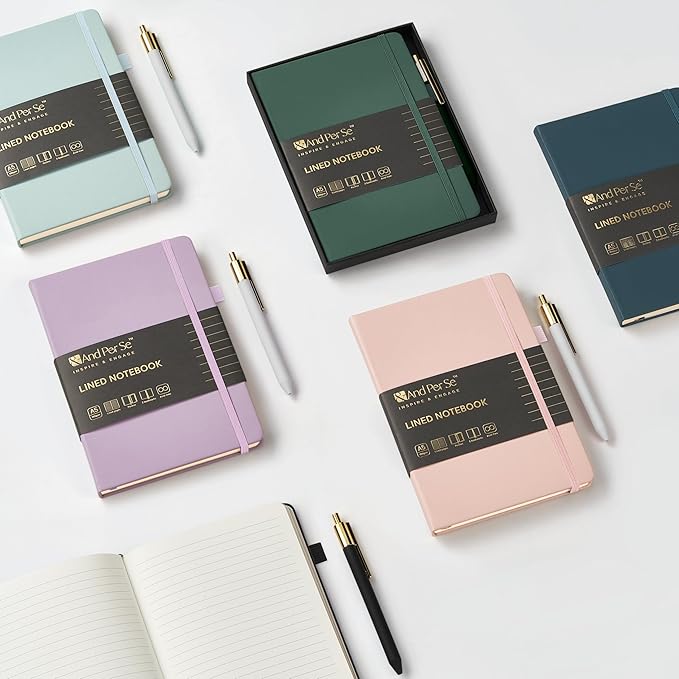 &And Per Se Lined Journal and Pen Set, A5 Leather Journal Stationery Set, 160 Pages 100GSM Thick Paper, Notebook Gift Set (Purple)