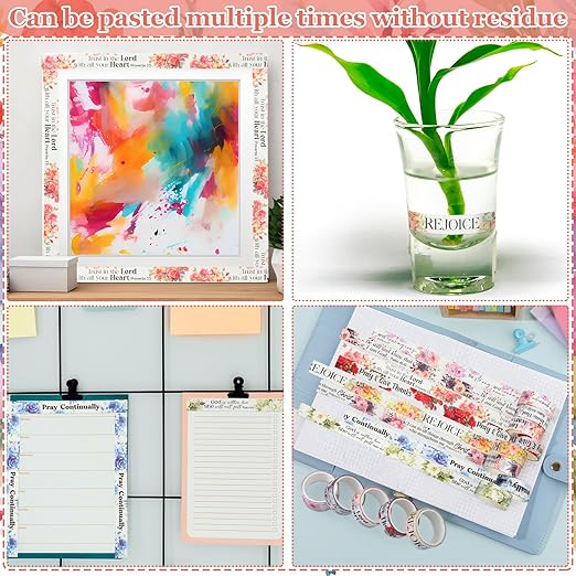 Janlaugh 24 Rolls Christian Washi Tape Gifts Bulk Religious Inspirational Scripture Supplies Bible Verse Washi Tape for Bible Journaling Study Crafting Floral New Year DIY Gifts