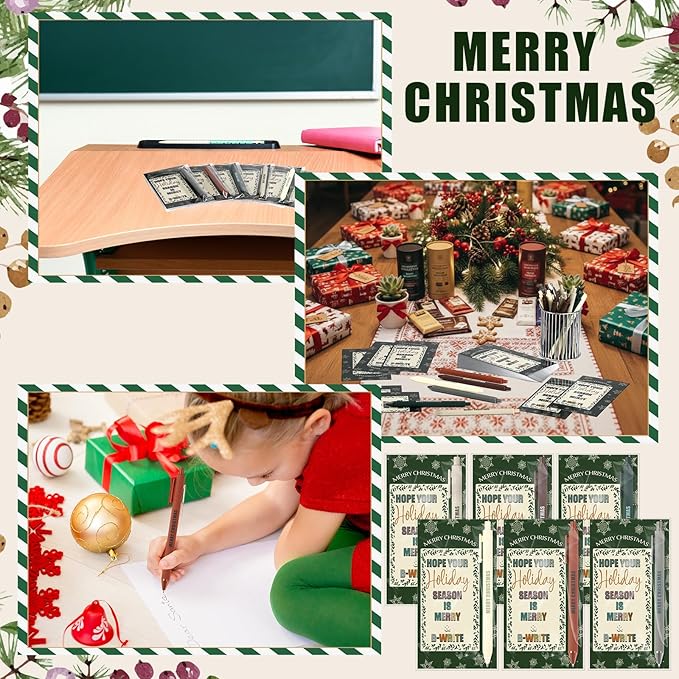 Cholemy 48 Sets Christmas Office Gifts Bulk Christmas Ballpoint Pens with Greeting Cards Classroom Stationery Holiday Gifts for Students Teachers Coworkers Friends Family School Office Supplies