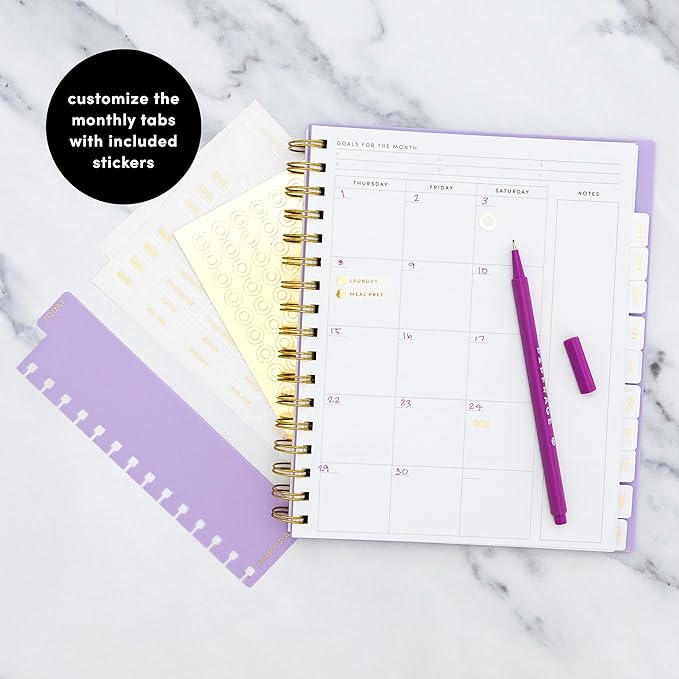 PAPERAGE Undated 12 Month Weekly & Monthly Planner with Durable Cover & Spiral Binding, 7.5 in x 9 in, Productivity Planner with Note Pages, Goals & Budget Trackers, Stickers & Bookmark (Navy)