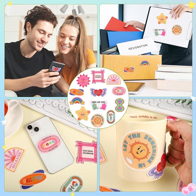 Needbrock 60 Pcs Anxiety Sensory Textured Stickers, Reusable Adhesive Mindfulness Fidget Calming Breathing Stickers for Adults & Teens Relieve Stress, Pink, Purple