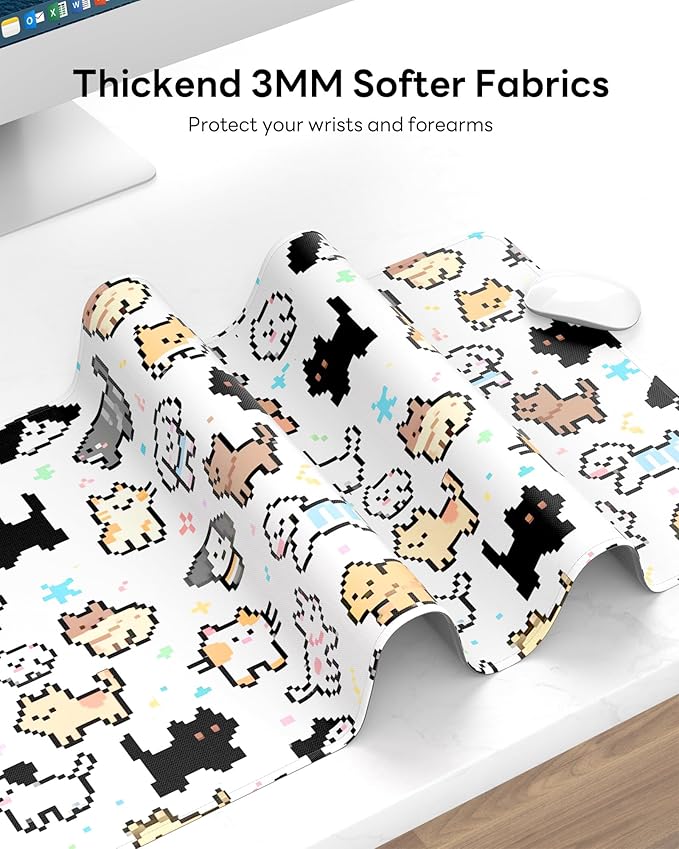 XL Gaming Mouse Pad, 31.5x17.5'' Large Desk Mat with Anti-Slip Rubber Base & Stitched Edges for Gaming, Office, Home - Cute Animals