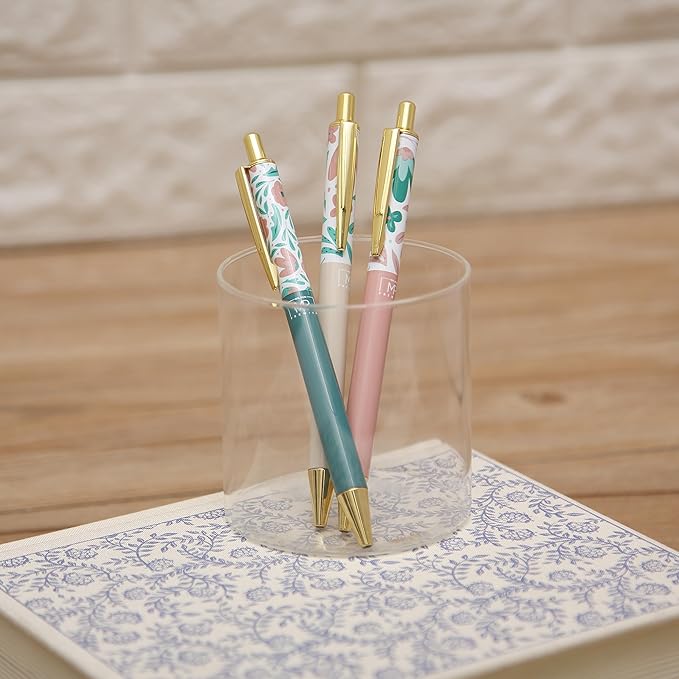 Mr. Pen- Luxury Floral Pen Set, 3 pcs, Black Ink Ballpoint Pens, Floral Pen, Fancy Pens for Women, Cute Pens for Journaling, Valentine Gift