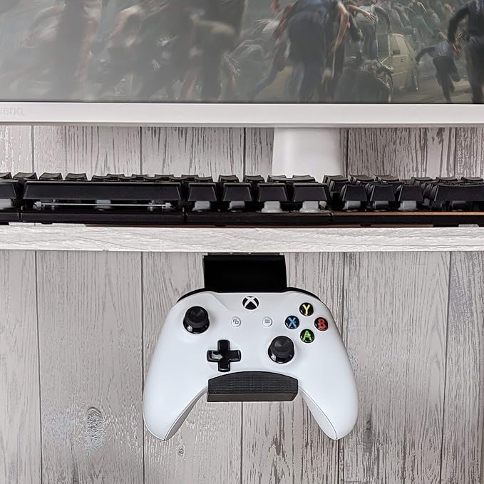 BRAINWAVZ Gamepad Under The Desk Mount Holder Hanger for XBOX One, Switch, PS4, PC, Steam, Steelseries & Most Game Controllers, No screws, VHB Tape (Black, Improved Adheasion Nov2019)