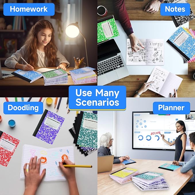 96 Pack Mini Composition Notebooks Bulk College Ruled Half Composition Notebook Narrow Ruled Small Pocket Marble Journal 12 Color-4.5" x 3.25"-60 Sheets for Students Office School Supplies