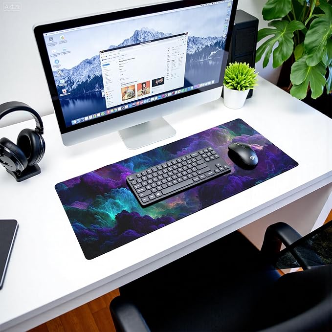 Dazzling Galaxy Gaming Mouse Pad Abstract Blue Desk Mat 31.5x11.8 Inch Starry Sky Texture Non-Slip Rubber Base Large Mousepad Stitched Edges Keyboard Mouse Mat Desk Pad for Office and Home
