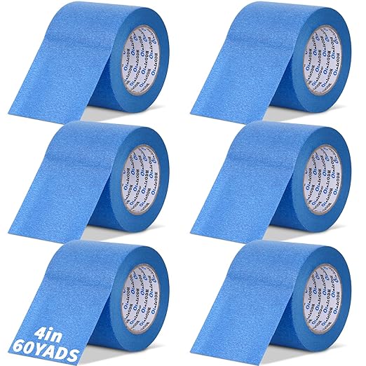 6 Rolls Blue Painters Tape Bulk 4 inch x 60 Yards, Total 360 Yd, Painters Masking Tape No Residue Wall Painting Tape Artist Tape Trim Edge Finishing Tape for Wall Painting Decoration DIY Supplies