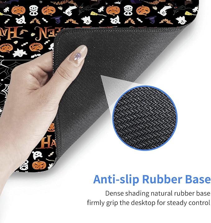 Halloween Themed Mouse Pad, Skeleton Ghost Pumpkin Head Pattern Large Gaming Desk Mat with Sewn Edges, Micro-Woven Fabric for Office and Home, 31.5x11.8in