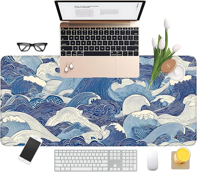Ocean Waves Extended Gaming Mouse Pad 35.4 x 15.7 Inch – Stylish Desk Mat for Gaming, Office, and Study with Non-Slip Rubber Base